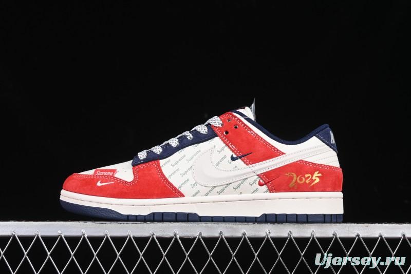 Nike SB Dunk Low Supreme Collaboration - China Red with 3D White Swoosh Anniversary Custom Low-Top Casual Sneakers - FC1688-209