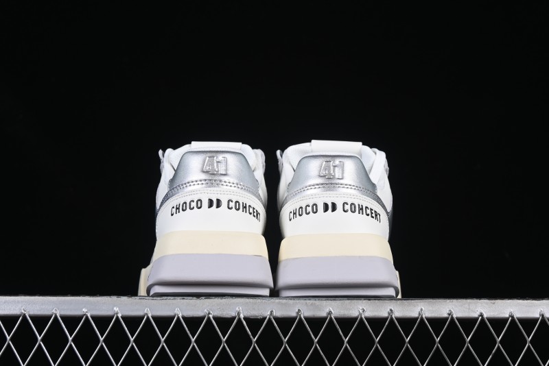 Choco Concert Leather Asymmetrical Fashion Sneakers Silver White - AJE5