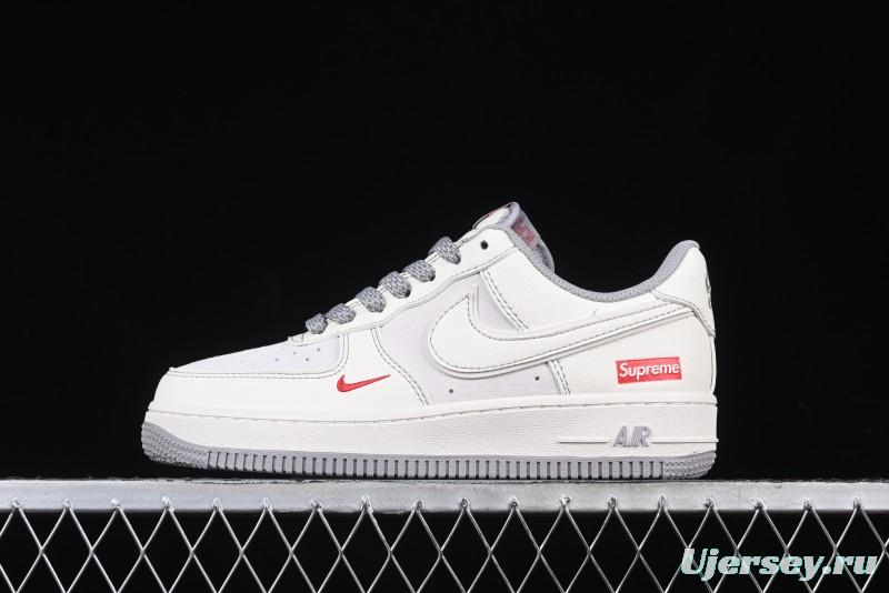 Nike Air Force 1 '07 Low Supreme Collaboration Beige Grey with Red Swoosh Casual Sneakers - BB7518-011