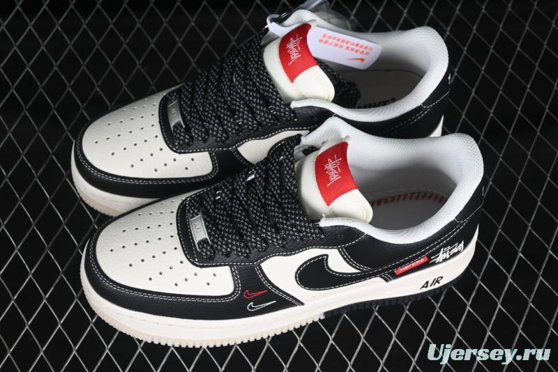 Nike Air Force 1 '07 Low Stussy Supreme Collaboration Dual-Tone Black Red Logo Low-Top Casual Sneakers - HH7518-043