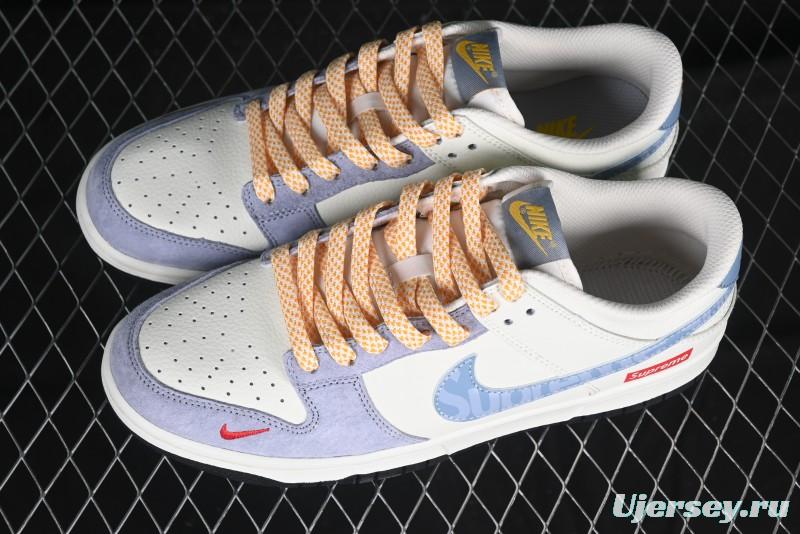 Nike SB Dunk Low Supreme Collaboration Patchwork Blue Swoosh Anniversary Customized Low-Top Casual Sneakers - DJ2024-114