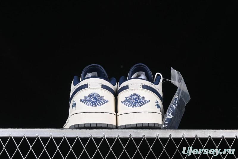 Nike Air Jordan 1 Low Stussy Collaboration - Light Grey Blue Hook Retro Basketball Shoes - SJ9950-046