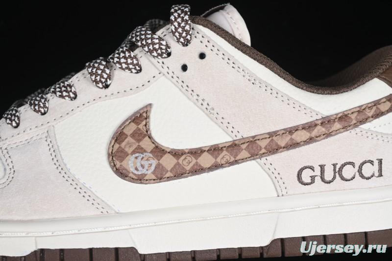 Nike SB Dunk Low Gucci Collaboration Monogram Beige Brown Swoosh Anniversary Custom Low-Top Casual Skate Shoes - DJ2024-059