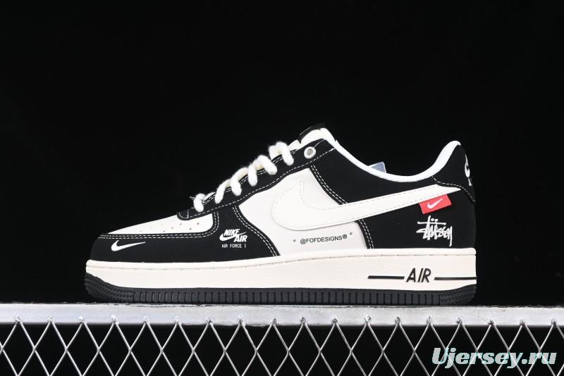 Nike Air Force 1 '07 Low Stussy Collaboration - Beige Black with Red Tab Low-Top Casual Sneakers - SJ6698-014