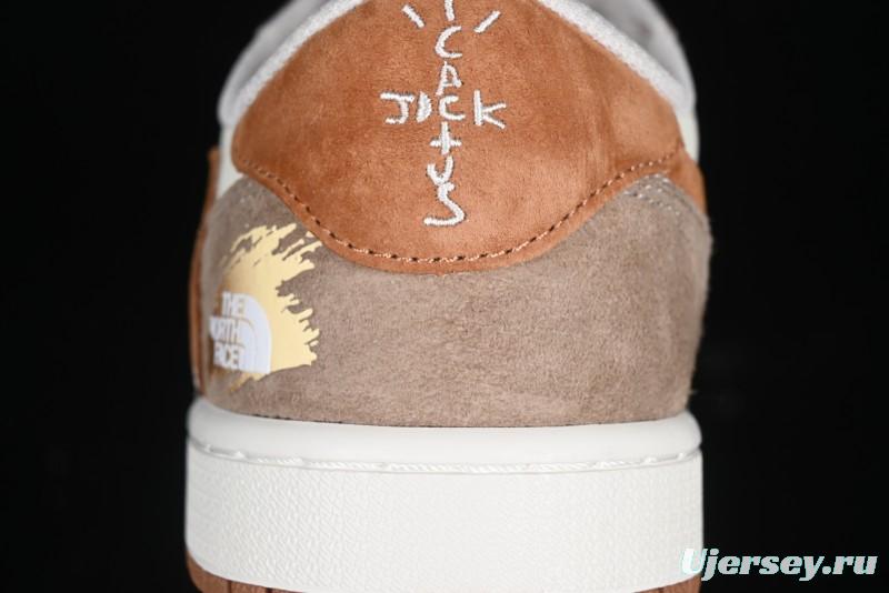 Nike Travis Scott x Fragment Design x Air Jordan 1 Low OG SP AJ1 Mocha Gold Low-top Casual Sneakers - DM7866-040