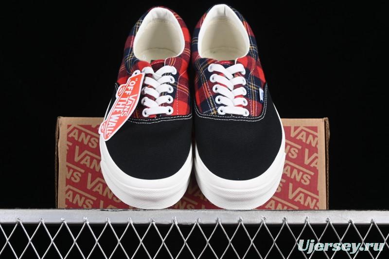 Vans Era Low-Top Skate Shoes with Black Canvas and Red Scottish Plaid Checkered Design - VN0A2RR1QWP