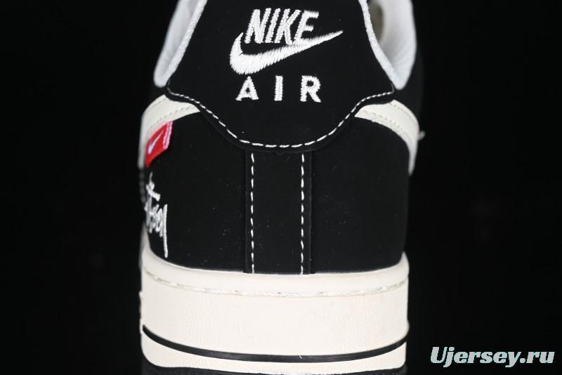 Nike Air Force 1 '07 Low Stussy Collaboration - Beige Black with Red Tab Low-Top Casual Sneakers - SJ6698-014