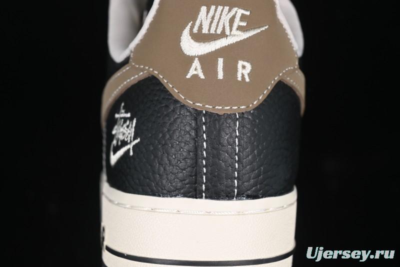 Nike Air Force 1 '07 Low Stussy Collaboration Black Leather & Gum Sole Low-Top Casual Sneakers - CH6336-519