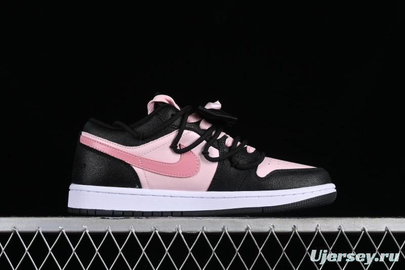 Nike Air Jordan 1 Low AJ1 Retro Basketball Shoes with Black Pink Bow Design - DX4374-008
