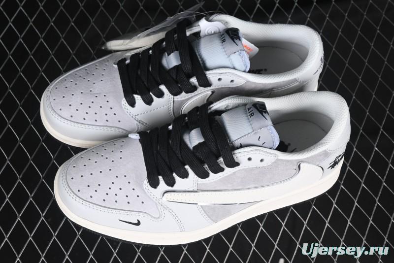 Nike Travis Scott x Fragment Design x Air Jordan 1 Low OG SP AJ1 Retro Sneakers in Summer Cicada Grey - XZ6898-001