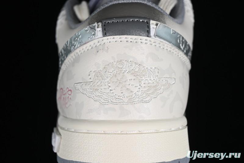 Nike Air Jordan 1 Low AJ1 Panda Prank Modern Gray Floral Low-Top Casual Sneakers - 553560-053