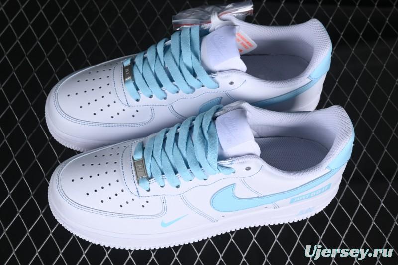 Nike Air Force 1 '07 Low Casual Sneakers with White & Blue Swoosh - CW2288-026