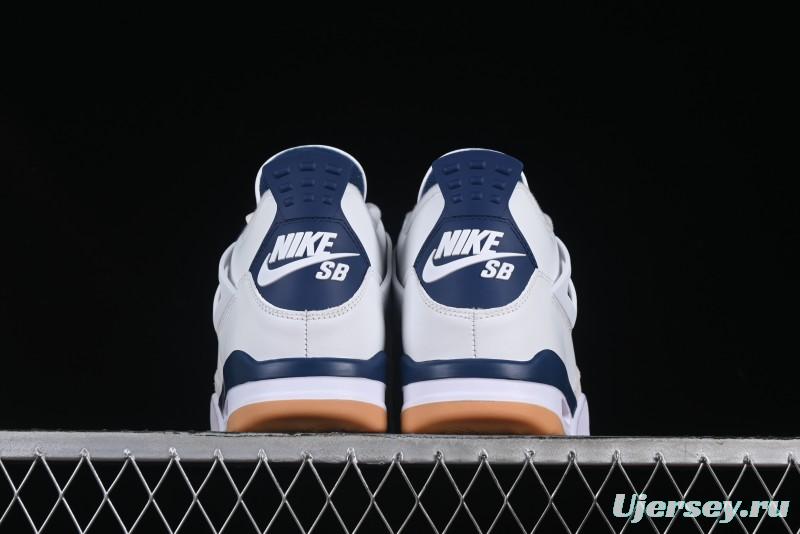 Nike SB x Air Jordan 4 Retro "Navy" White Blue Basketball Shoes - DR5415-100