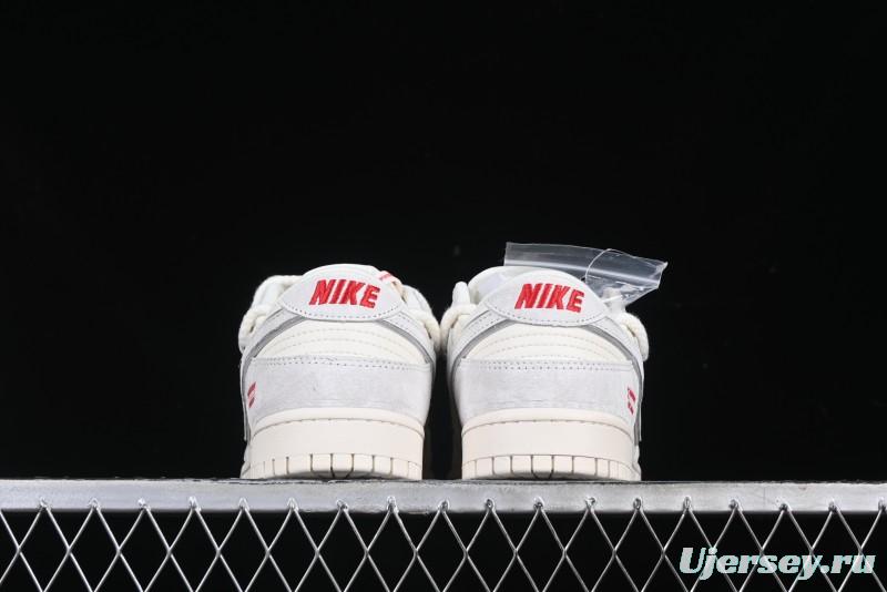 Nike SB Dunk Low Supreme Collaboration Light Gray Drawstring Anniversary High-End Custom Low-Top Casual Skate Shoes - XX3168-109