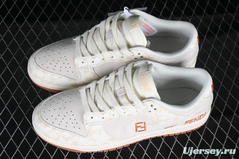 Nike SB Dunk Low Fendi Collaboration Embroidered White Swoosh Anniversary Custom Low-Top Casual Sneakers - DM6868-039