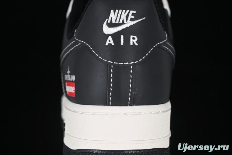 Nike Air Force 1 '07 Low Stone Island x Supreme Collaboration Beige Black Patchwork Low-Top Casual Sneakers - HH7518-042