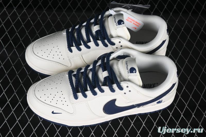 Nike SB Dunk Low Carhartt Collaboration Anniversary Premium Custom Sneakers with White and Blue Swoosh - SJ1089-008