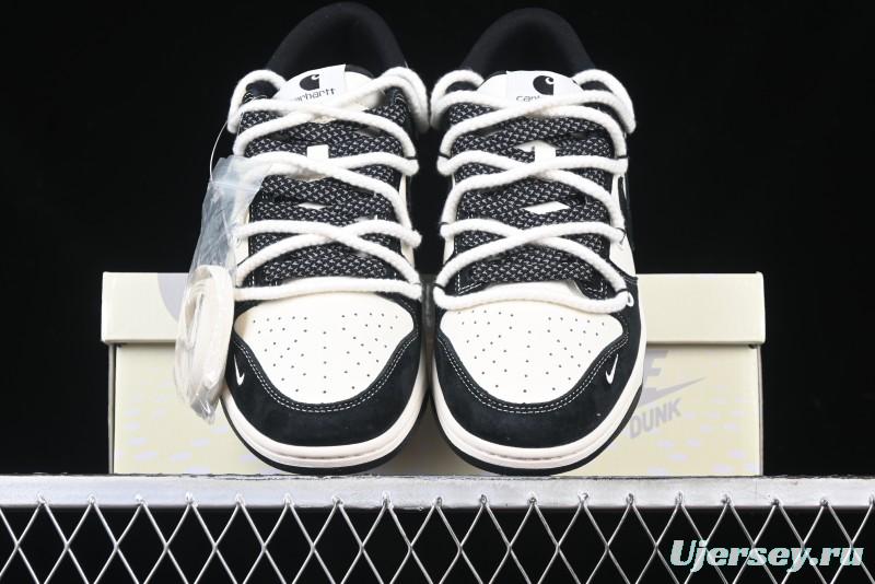 Nike SB Dunk Low Carhartt x Supreme Collaboration - Strap Black Hook Anniversary High-End Custom Low-Top Casual Skate Shoes - YX5066-237