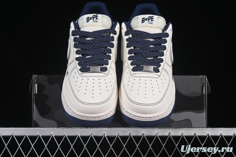 Nike Air Force 1 '07 Low Bape Collaboration Off-White Navy Blue Casual Sneakers - HH7518-066