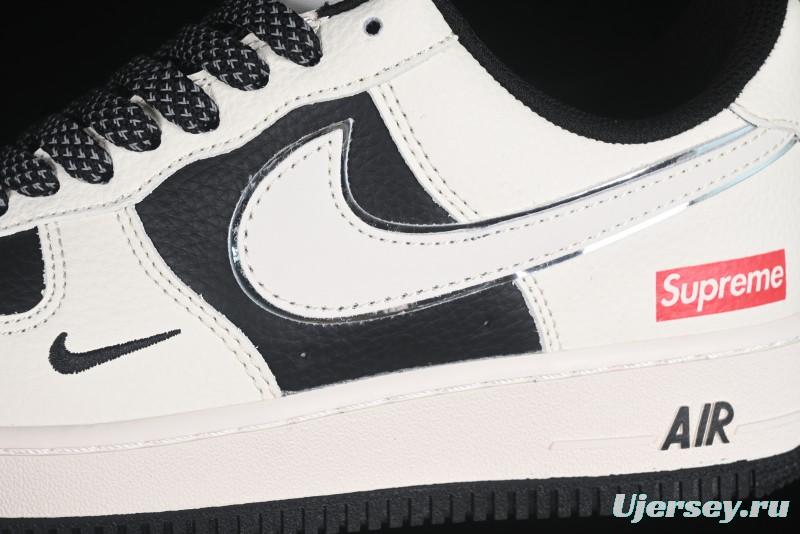 Nike Air Force 1 '07 Low Supreme Collaboration Beige Black Spliced Casual Sneakers with Strap - HH7518-056