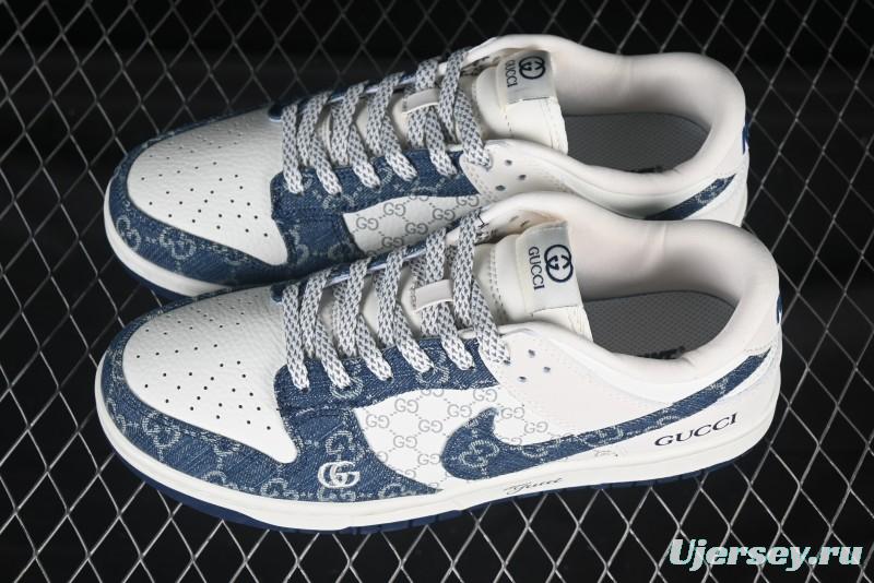 Nike SB Dunk Low Gucci Collaboration Blue Denim Anniversary Custom Low-Top Casual Skate Shoes - CH8311-285