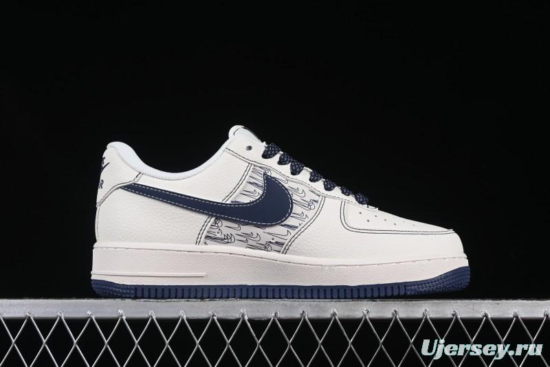 Nike Air Force 1 'Wave Swoosh' Edition – White & Navy**