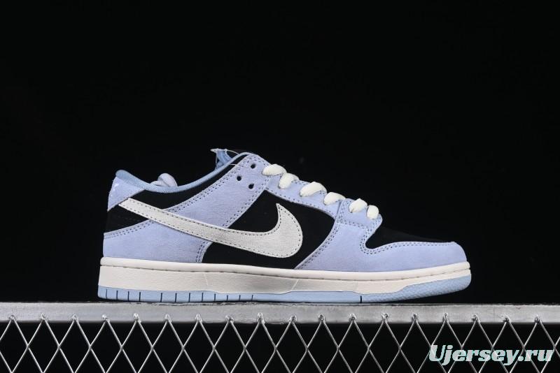 Nike SB Dunk Low Aluminum Skateboarding Shoes with Black Blue White Swoosh - HF3063-400