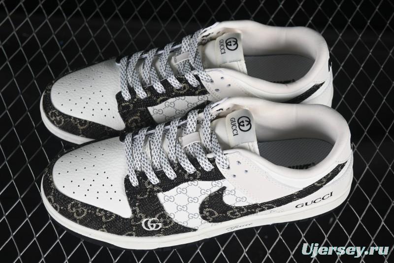 Nike SB Dunk Low Gucci Collaboration Black Denim Anniversary Custom Low-Top Casual Skate Shoes - CH8311-286