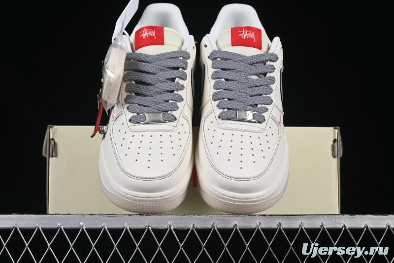 Nike Air Force 1 '07 Low Stussy Collaboration Dual-Tone Grey Swoosh Casual Sneakers - HH7518-037