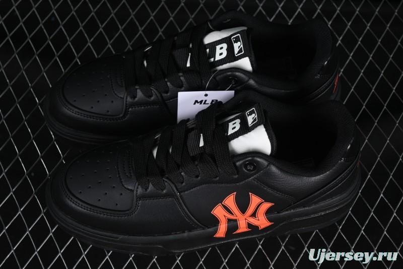 NY Yankees Black Leather Sneakers – Bold Orange Logo Edition