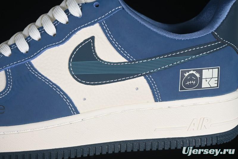 Nike Air Force 1 '07 Low Collaboration White Blue Ghost Face Casual Sneakers with Strap - KK1988-068