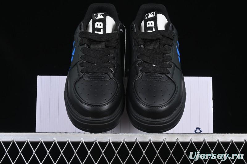 NY Yankees Black Leather Sneakers with Bold Blue Logo