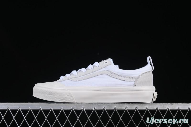 Classic White Low-Top Skate Sneakers with Gray Suede Accents