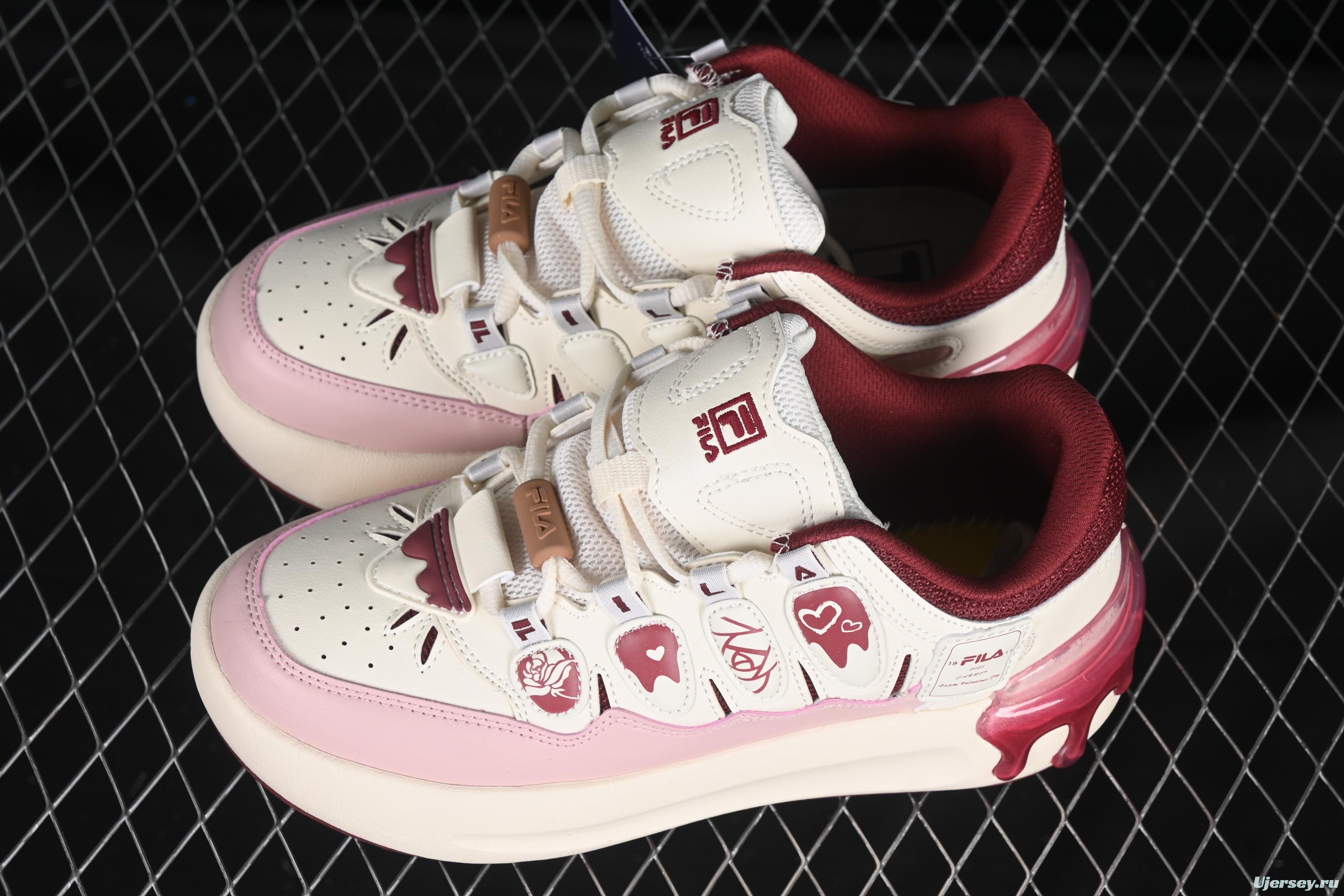 FILA x Artist Series – Limited Edition Drip Detailing Sneakers in Cream & Burgundy
