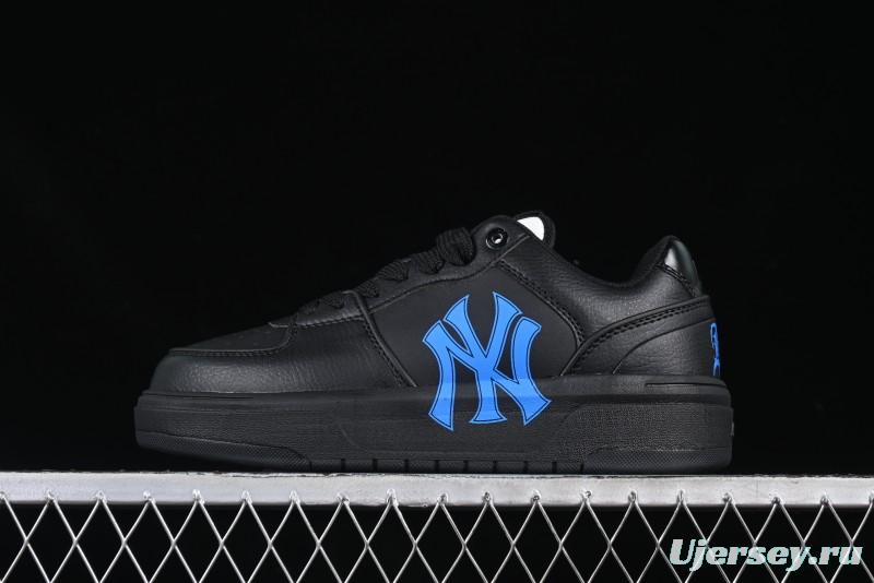 NY Yankees Black Leather Sneakers with Bold Blue Logo