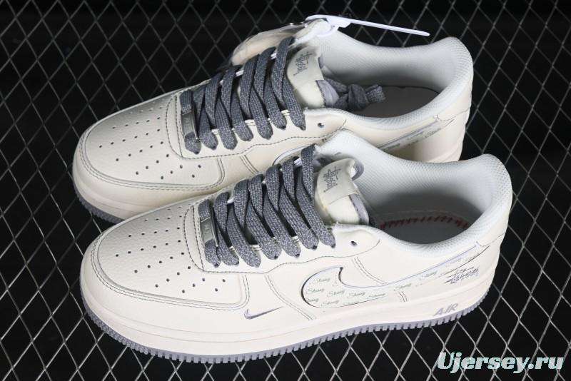 Nike Air Force 1 '07 Low Stussy Collaboration Grey Swoosh Casual Sneakers - HH7518-041
