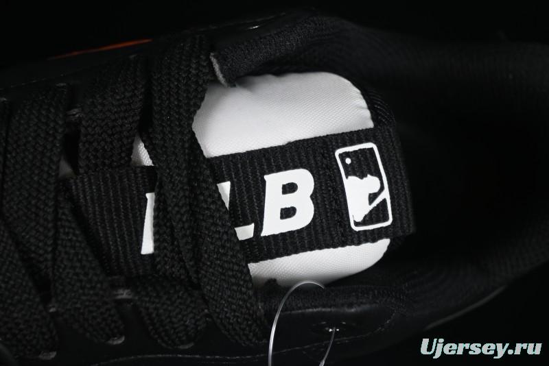 NY Yankees Black Leather Sneakers – Bold Orange Logo Edition