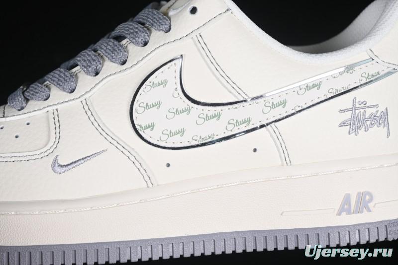 Nike Air Force 1 '07 Low Stussy Collaboration Grey Swoosh Casual Sneakers - HH7518-041