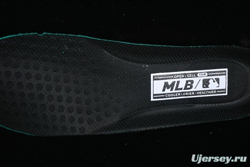 NY Yankees Black Leather Sneakers with Bold Orange Logo