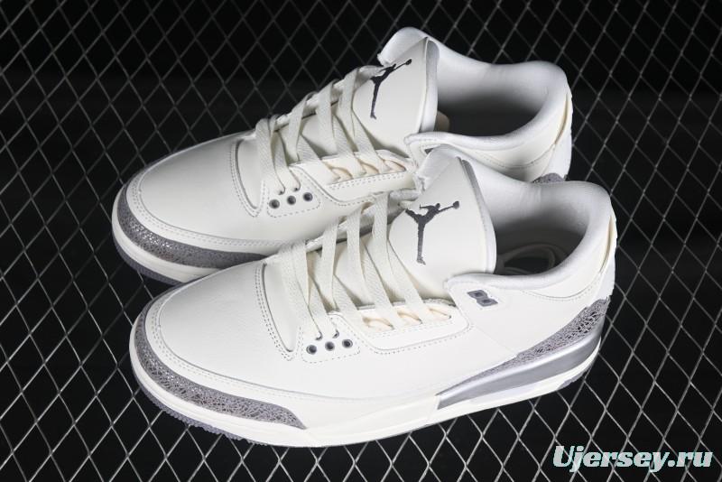 Nike Air Jordan 3 Retro Sneakers Sail Metallic Silver with Elephant Print Accents - CK9246-100