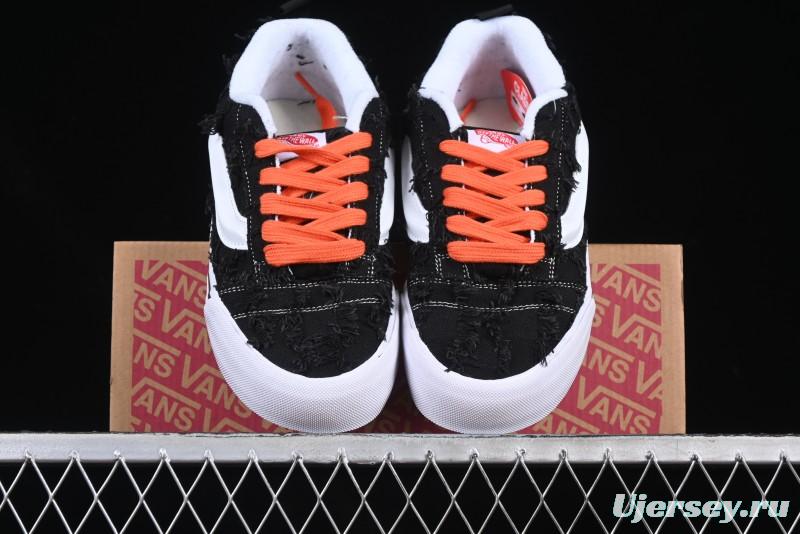 Vans Old Skool Distressed Black Canvas Sneakers with Orange Accents