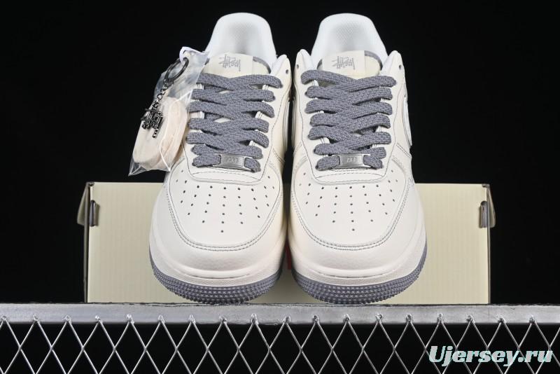 Nike Air Force 1 '07 Low Stussy Collaboration Grey Swoosh Casual Sneakers - HH7518-041