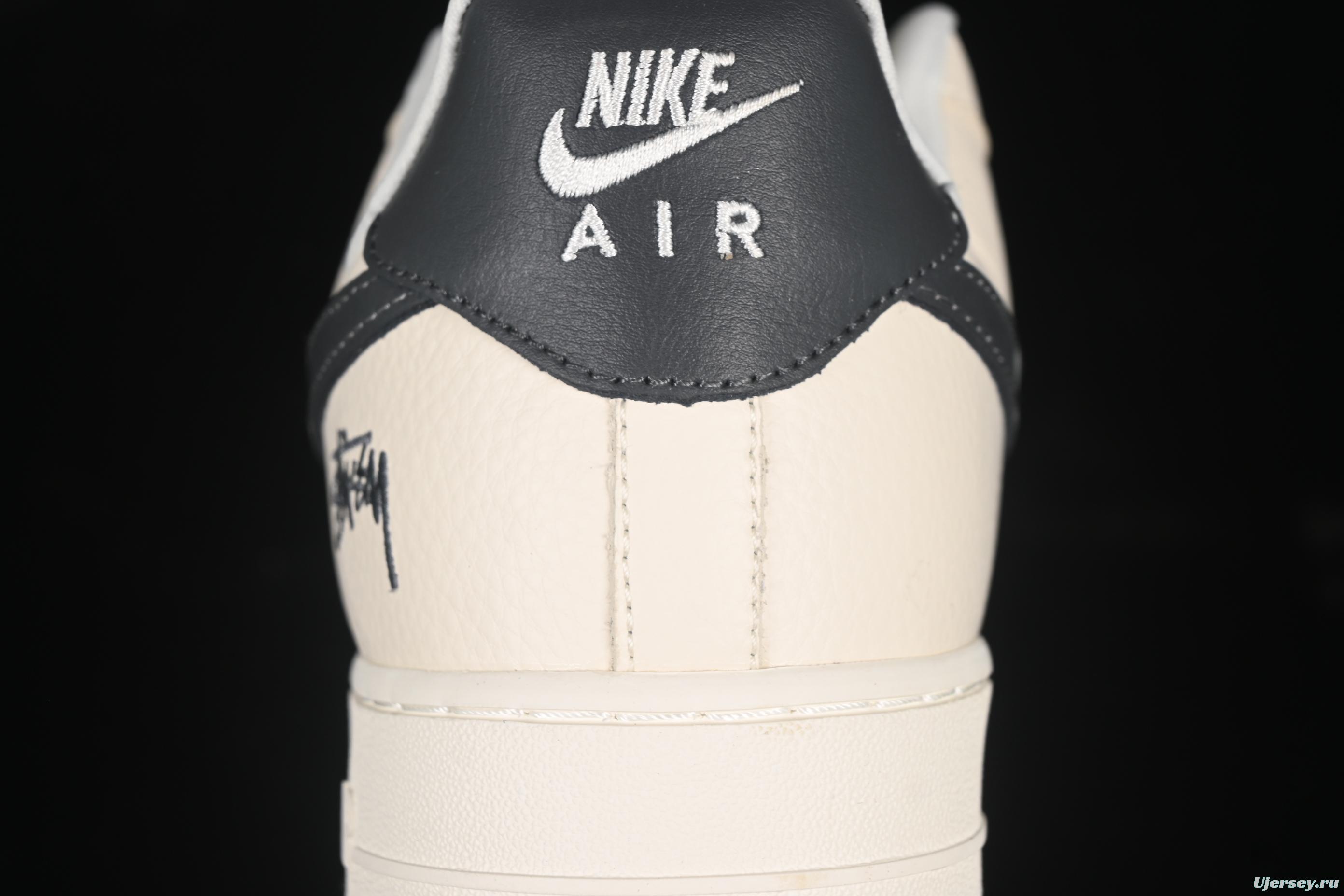 Nike Air Force 1 '07 Low Stussy Collaboration Beige Black Splatter Swoosh Casual Sneakers - DF0188-042