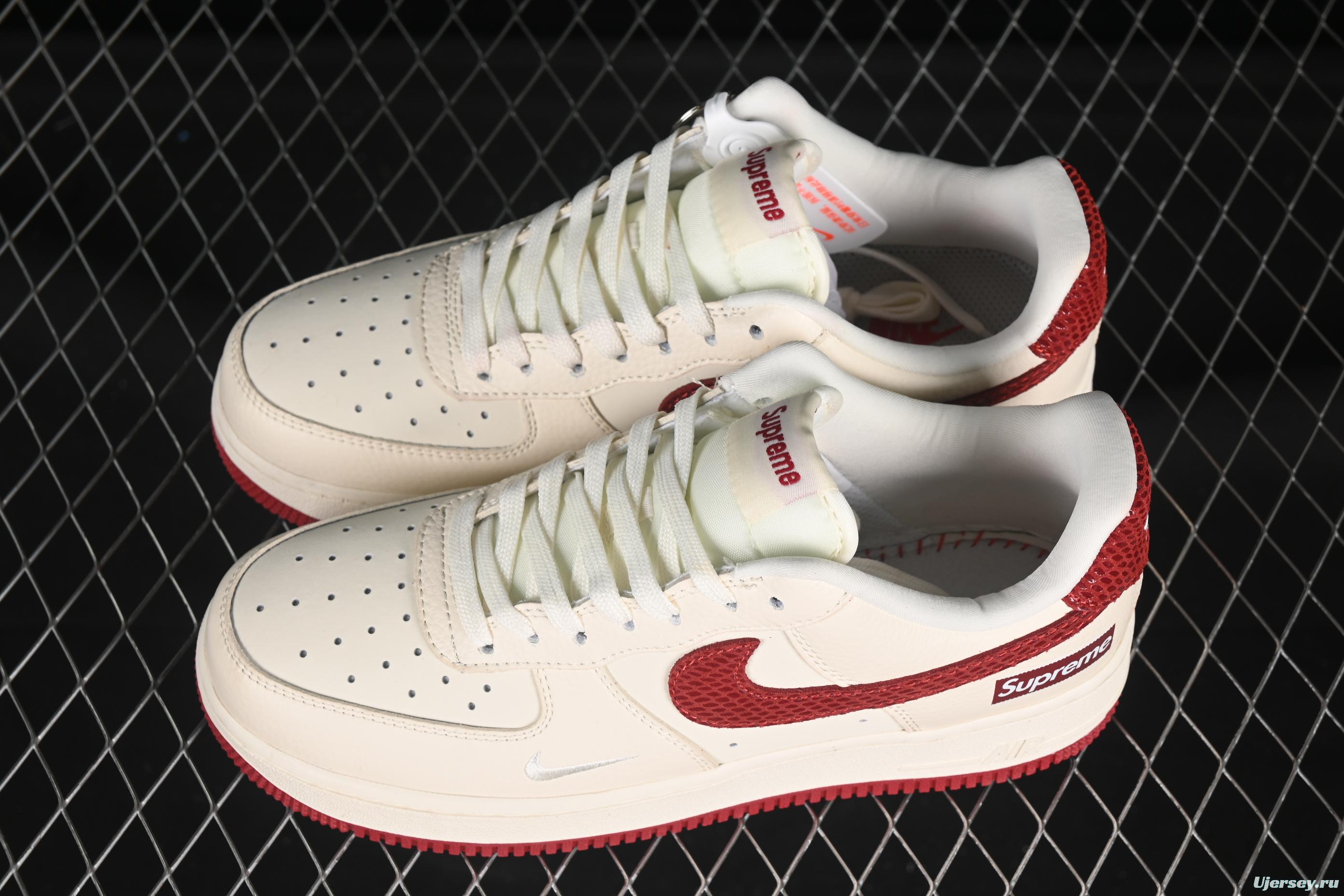 Nike Air Force 1 '07 Low Supreme Collaboration Sneakers with Red Snake Swoosh - DF0188-040