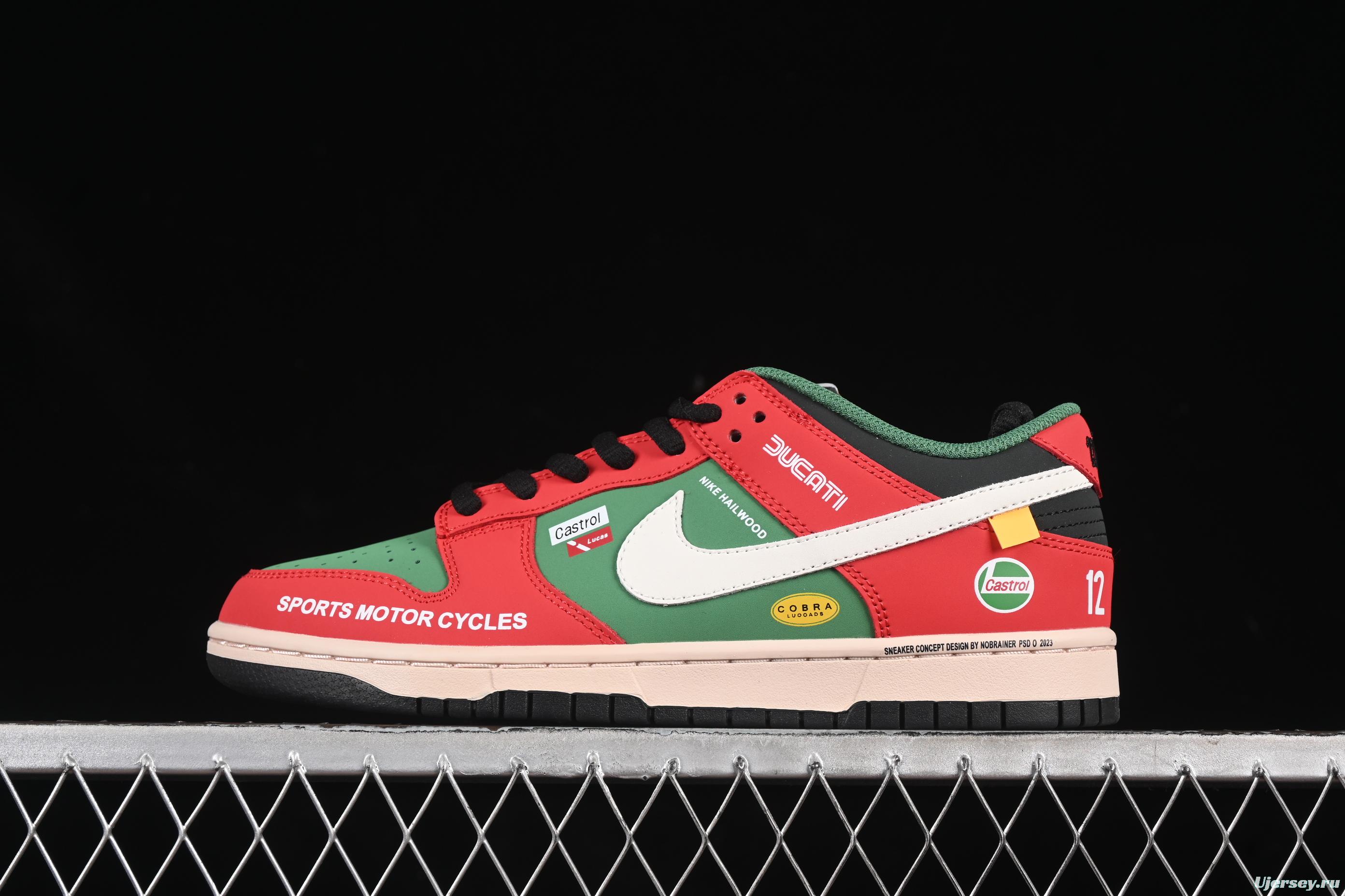 Nike SB Dunk Low Racing Red/Green Anniversary Custom Low-Top Casual Skate Shoes - MU0232-361
