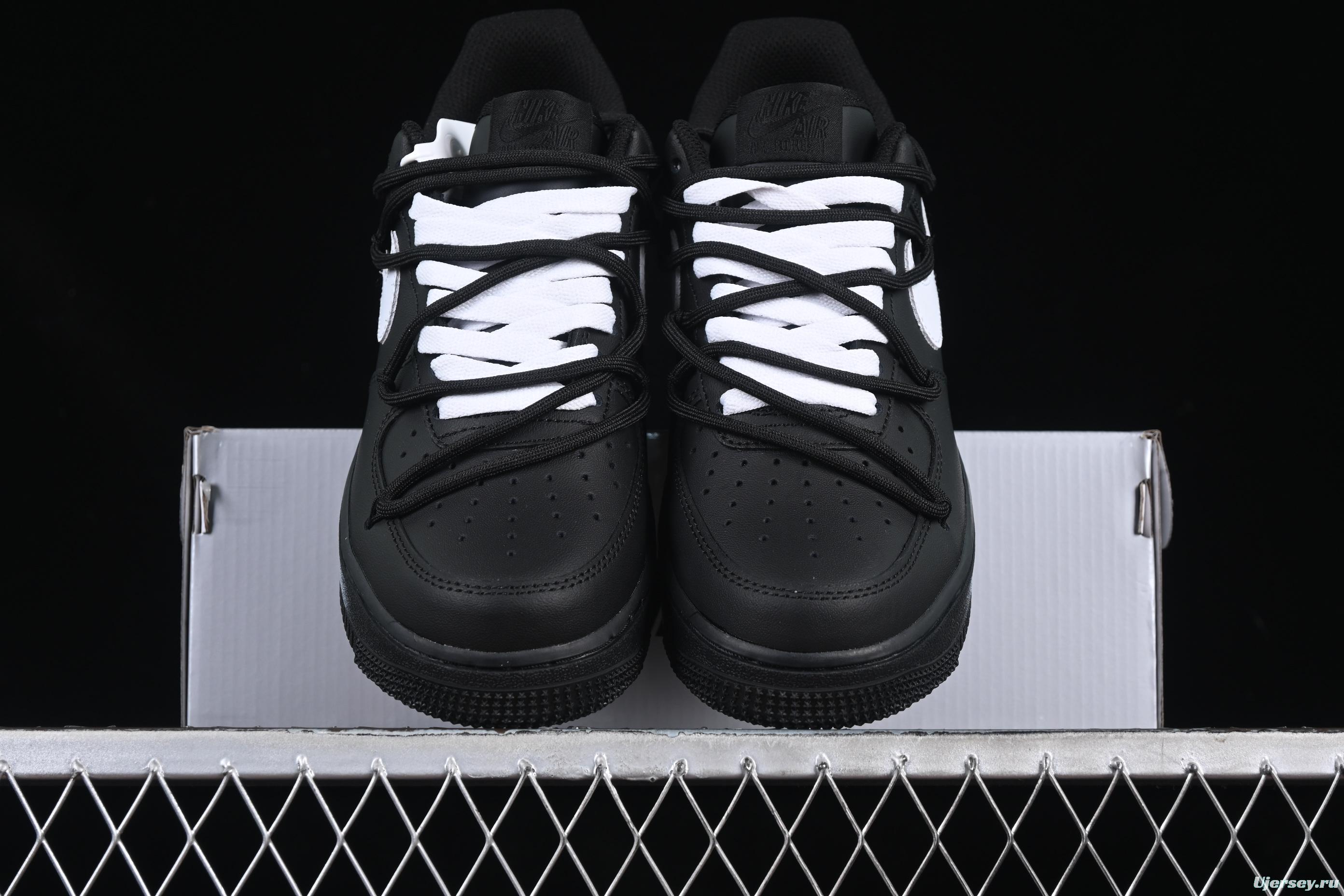 Nike Air Force 1'07 Low Casual Sneakers with 2D Daisy Black White Graffiti Hand-Painted Design - CK0316-063