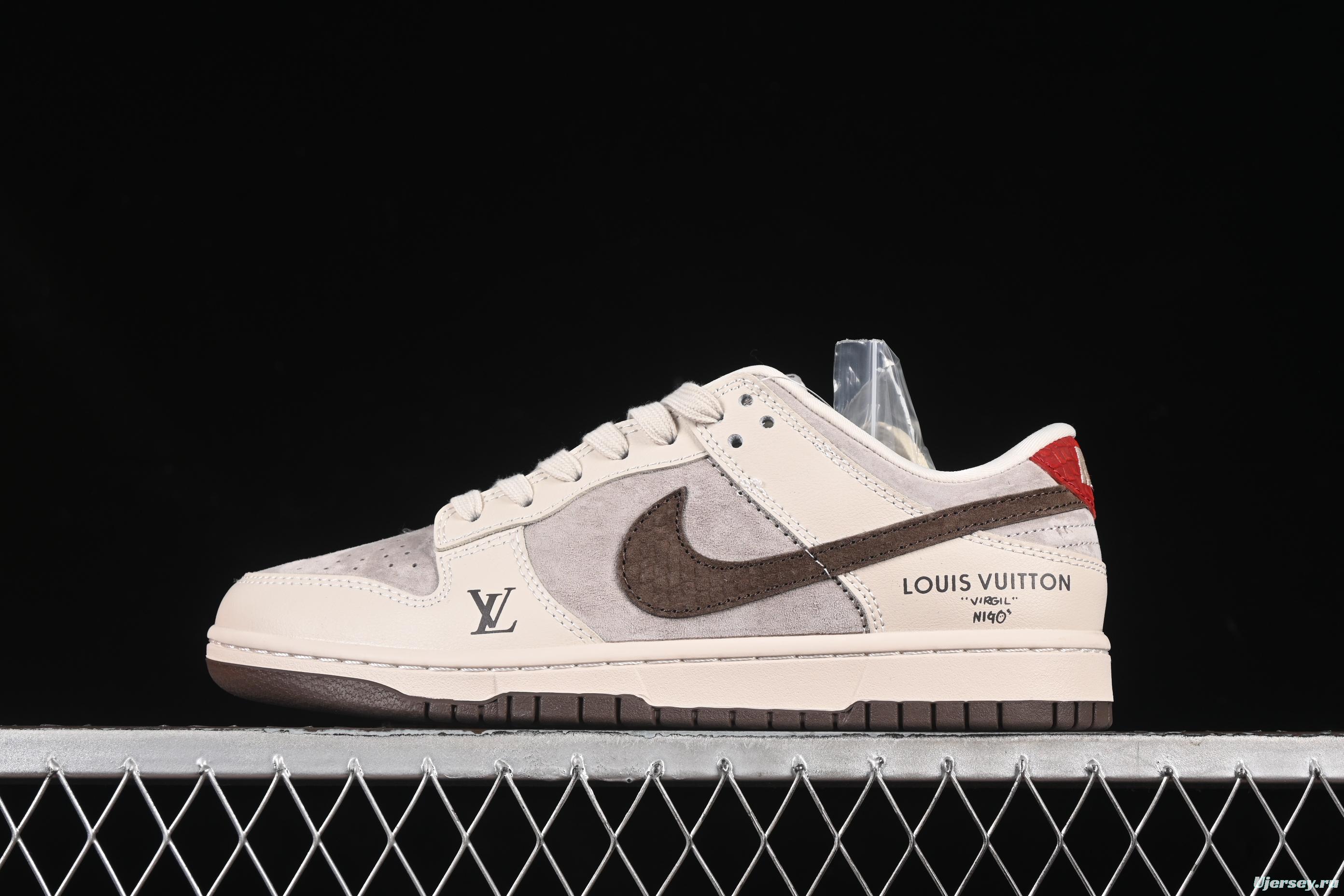 Nike SB Dunk Low LV Collaboration Red Tail Chocolate Anniversary High-End Custom Low-Top Casual Skate Shoes - XX3168-123