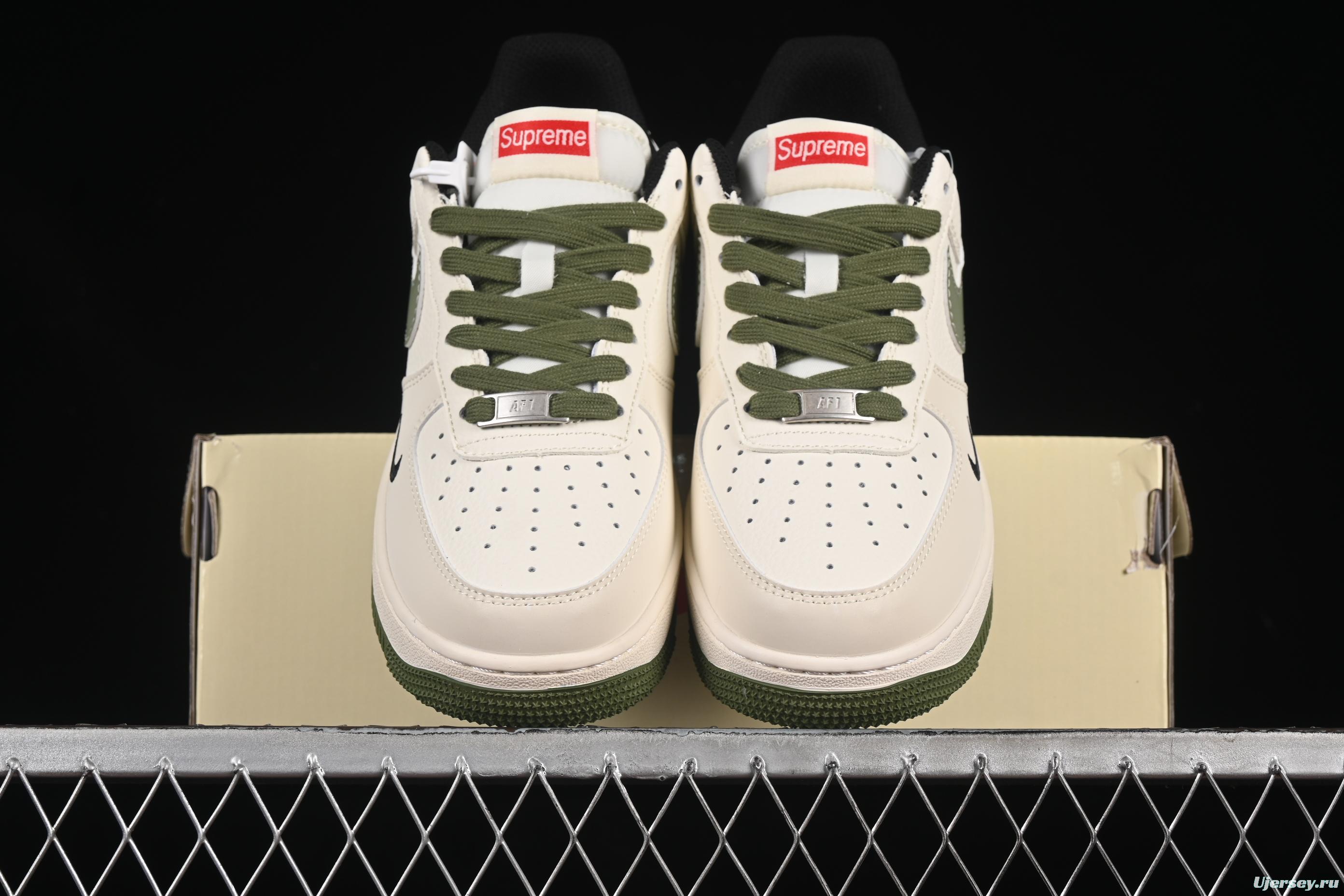 Nike Air Force 1 '07 Low Supreme Collaboration Military Green Red Logo Casual Sneakers - XS1958-566