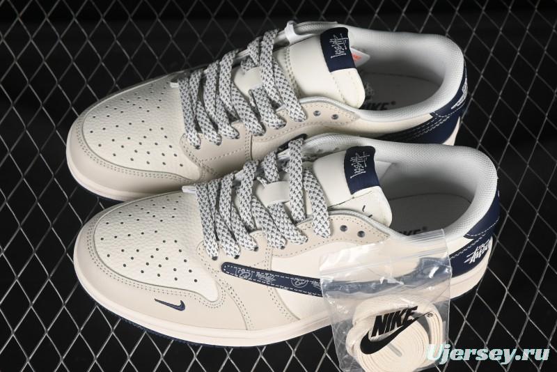 Nike Travis Scott x Fragment Design x Air Jordan 1 Low OG SP AJ1 Retro Sneakers with Reverse Swoosh - JJ2508-551