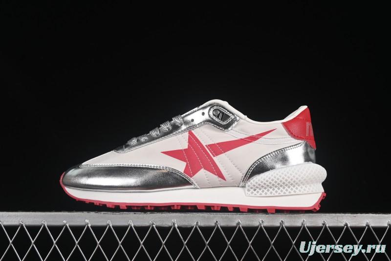 Golden Goose Marathon White Red Silver Comfortable Low-Top Lifestyle Sneakers - H8D4
